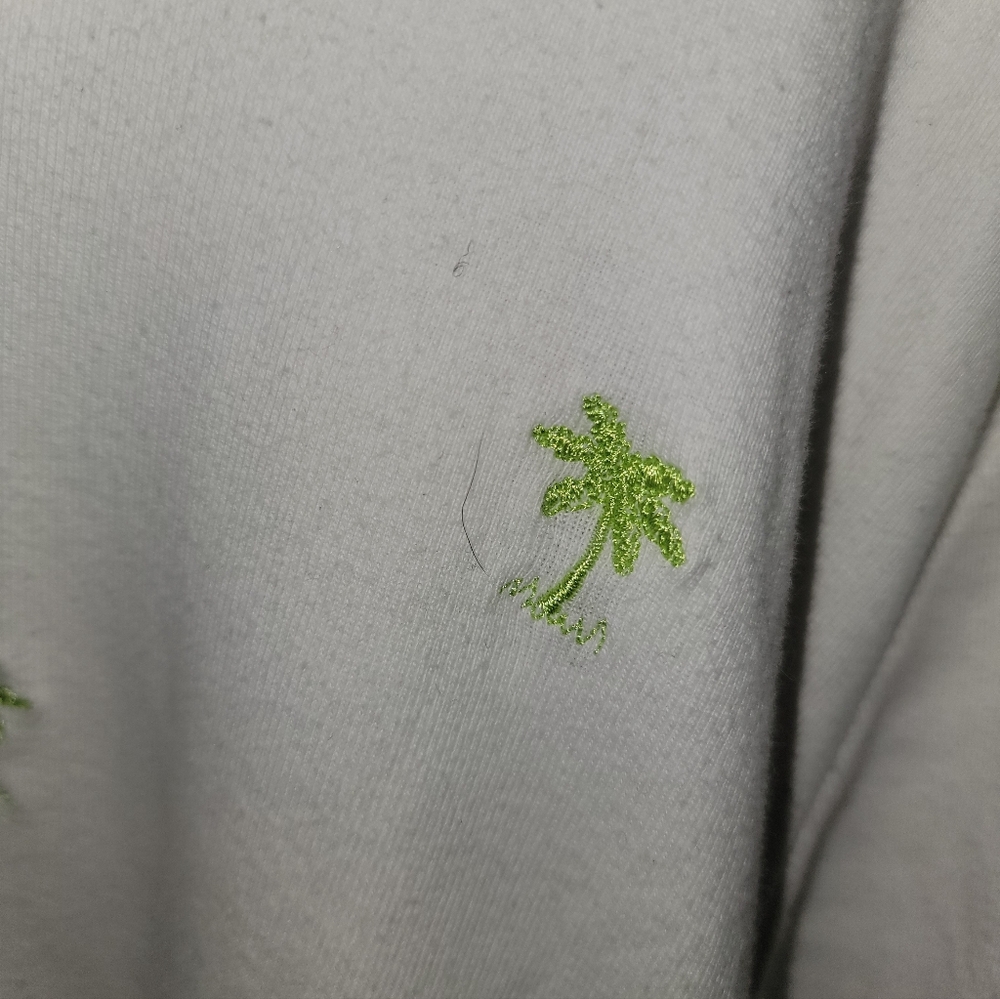 Womens Plus 1X Onque White Lime Grn Topical Vacation Shirt Sweatshirt Palm Tree - Picture 2 of 5